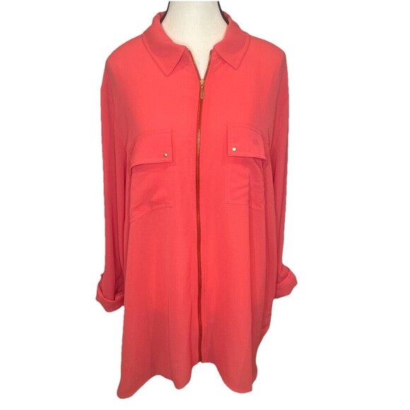Soft Surroundings Women’s ORANGE Coral Zip-Up Roll Tab Tunic Blouse Top Sz 2X - Picture 1 of 10